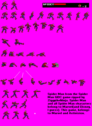 Spider-man GBC Spidey sprite samples